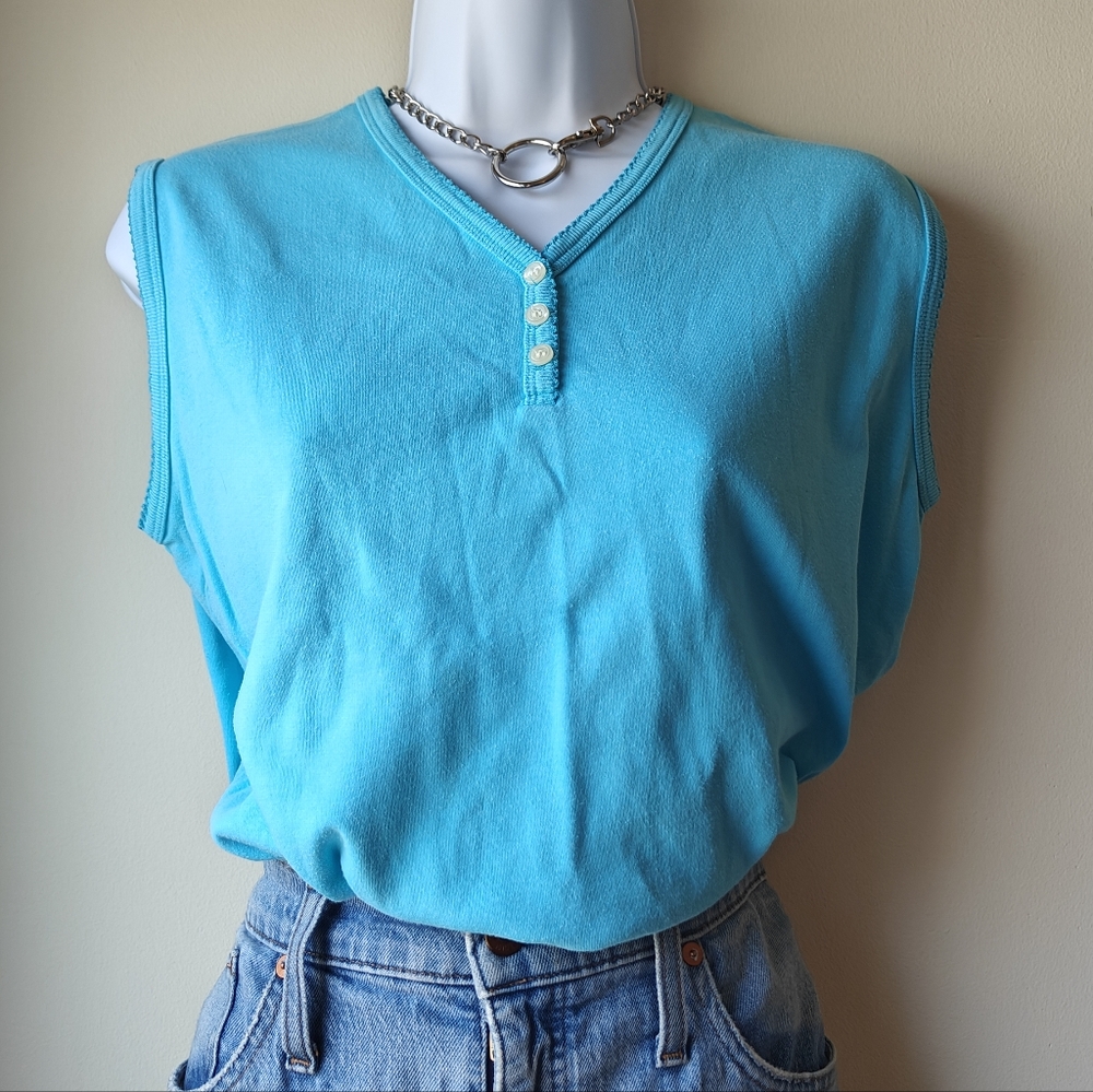 Vintage Potomac Sport V-neck Button Top Sleeveless Shirt Vest